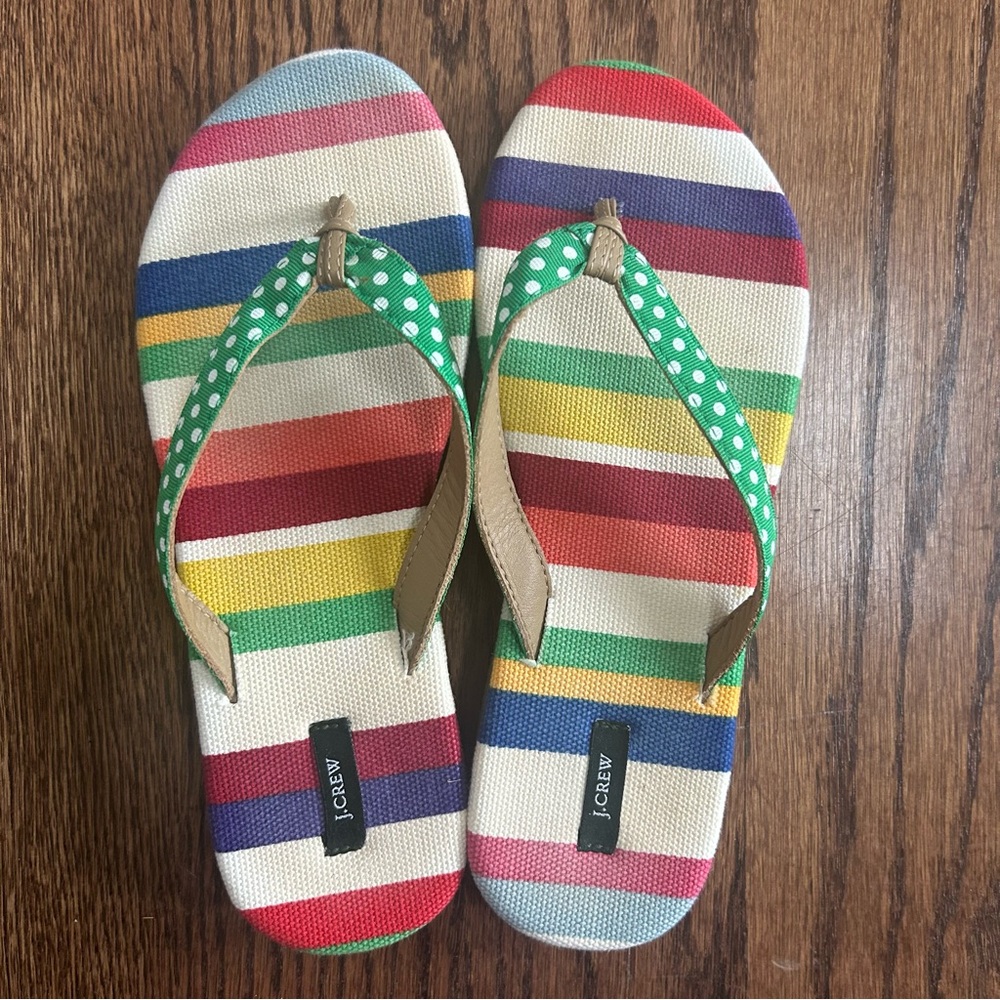 Polka Dot and Rainbow Striped JCrew Flip Flops